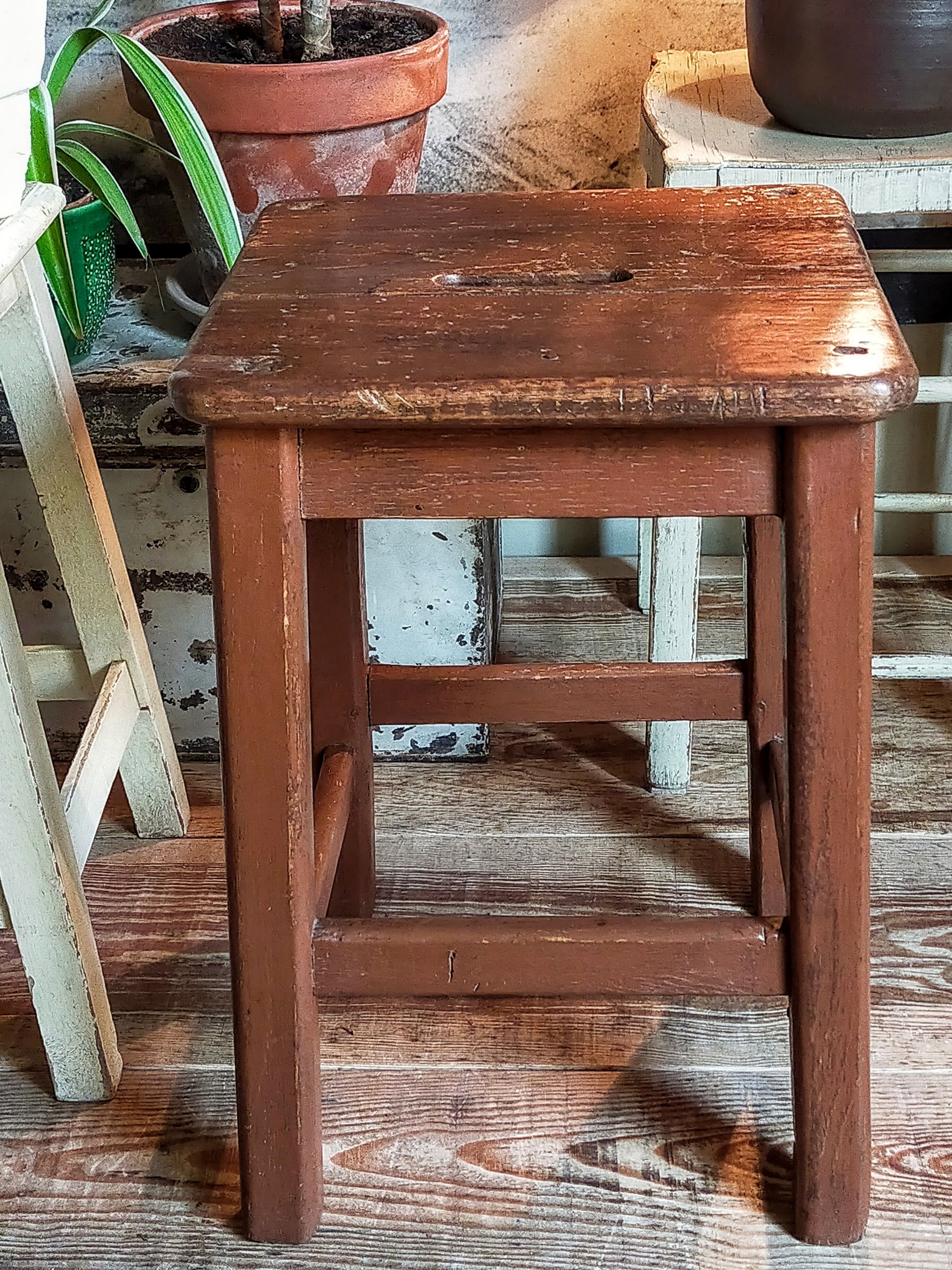 Workshop stool in old solid wood