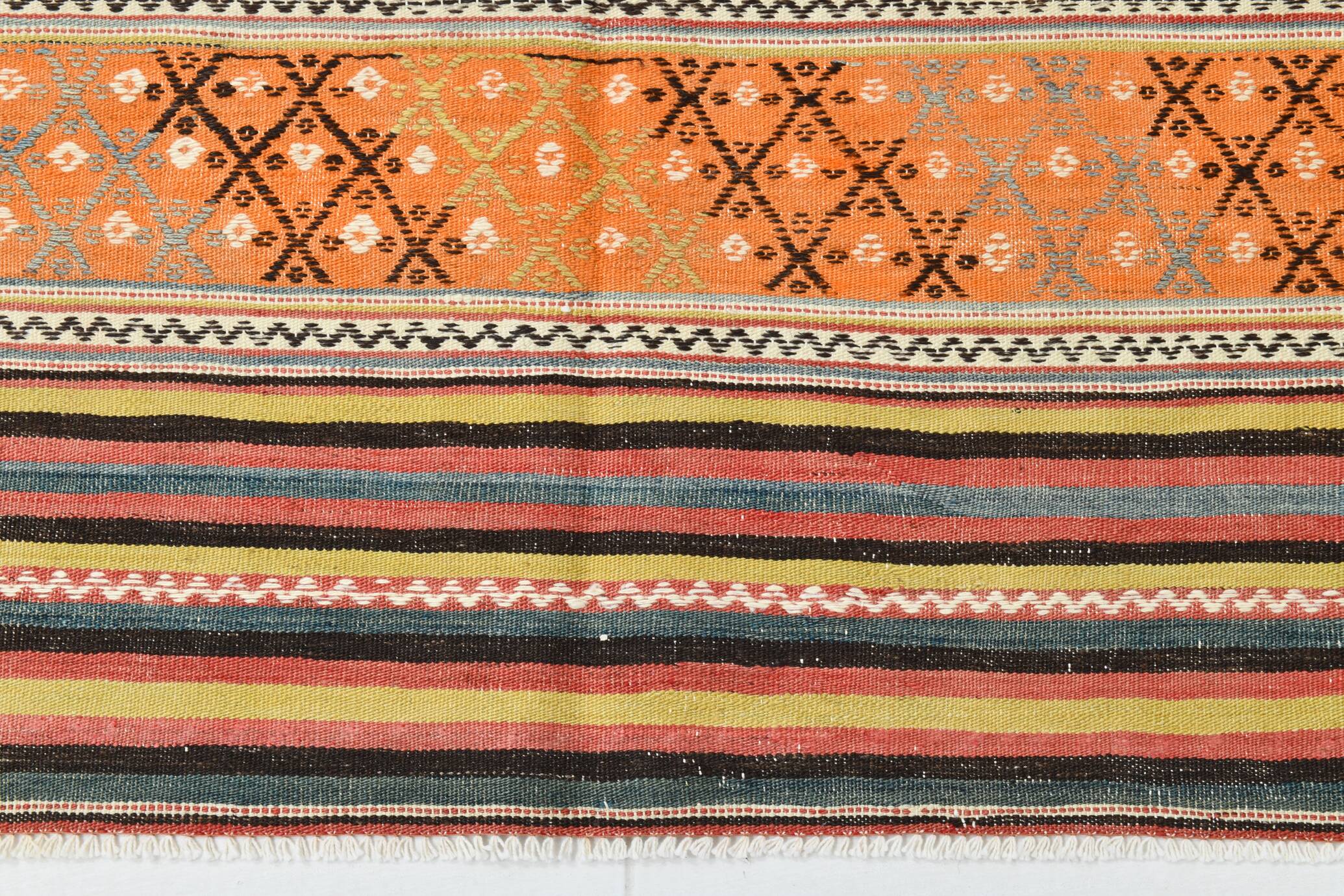 5x6 Vintage Red & Orange Striped Kilim Rug, 163x193Cm