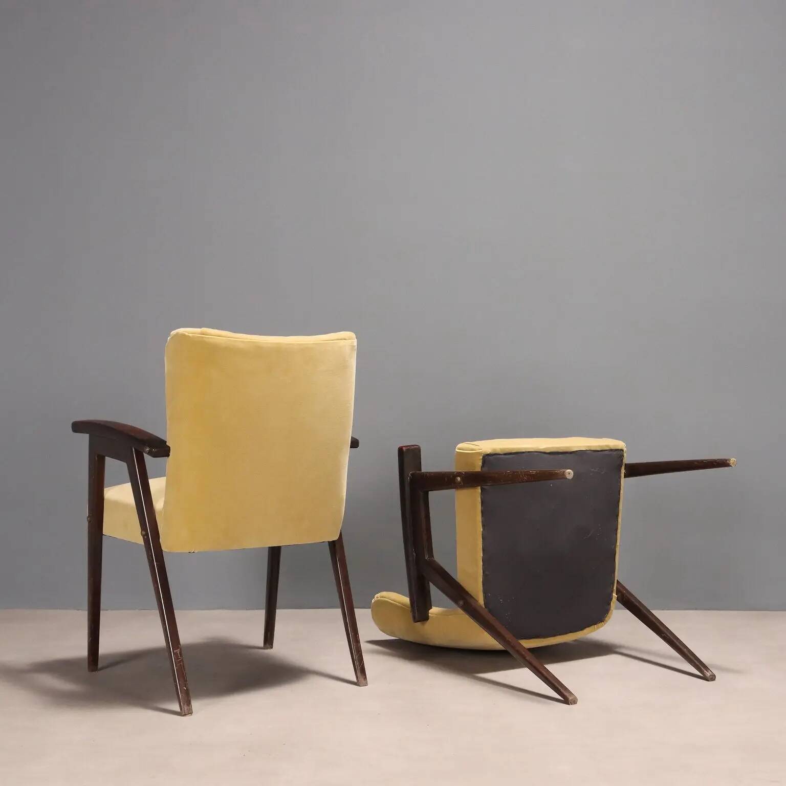 Fauteuils vintage design en bois, mousse et tissu, Italie, années 1960