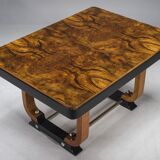 Art Deco French Walnut & Burl Dining Set, 1930s, Set of 7