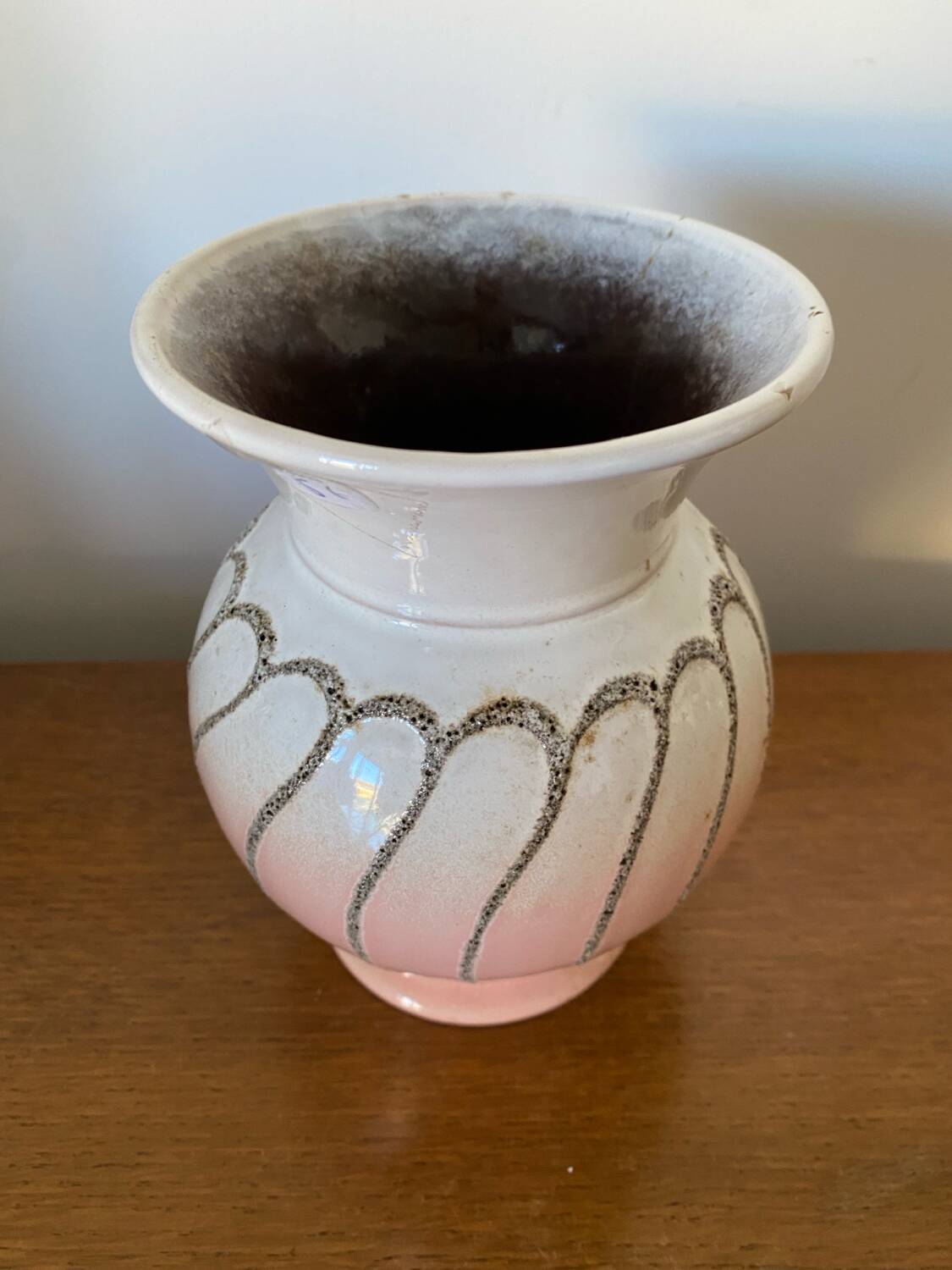 Antique strehla vase pink & white ceramic west germany vintage