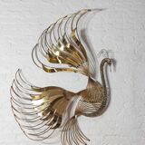 Impressive wall "Peacock" wall sculpture in brass by Curtis Jere, 1980s