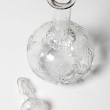 Vintage Glass Decanter: Roses Patterned Wine Carafe, Empoli Italy 1950s