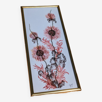 Vintage frame dried flowers signed