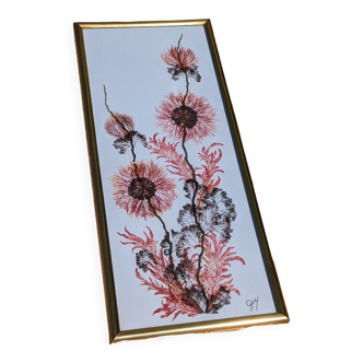 Vintage frame dried flowers signed