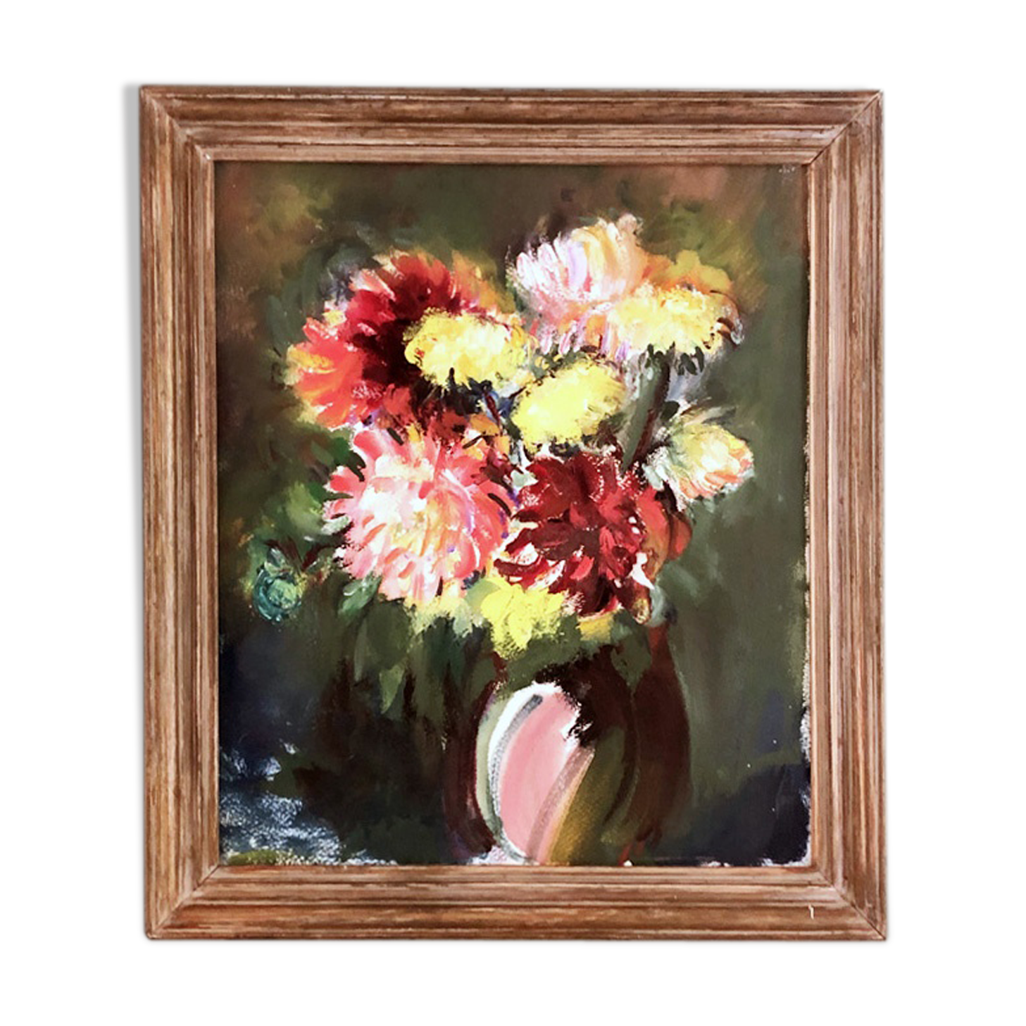 Tableau nature morte bouquet de dahlias