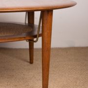 Round coffee table, two levels, danish in teak, brass and cannage