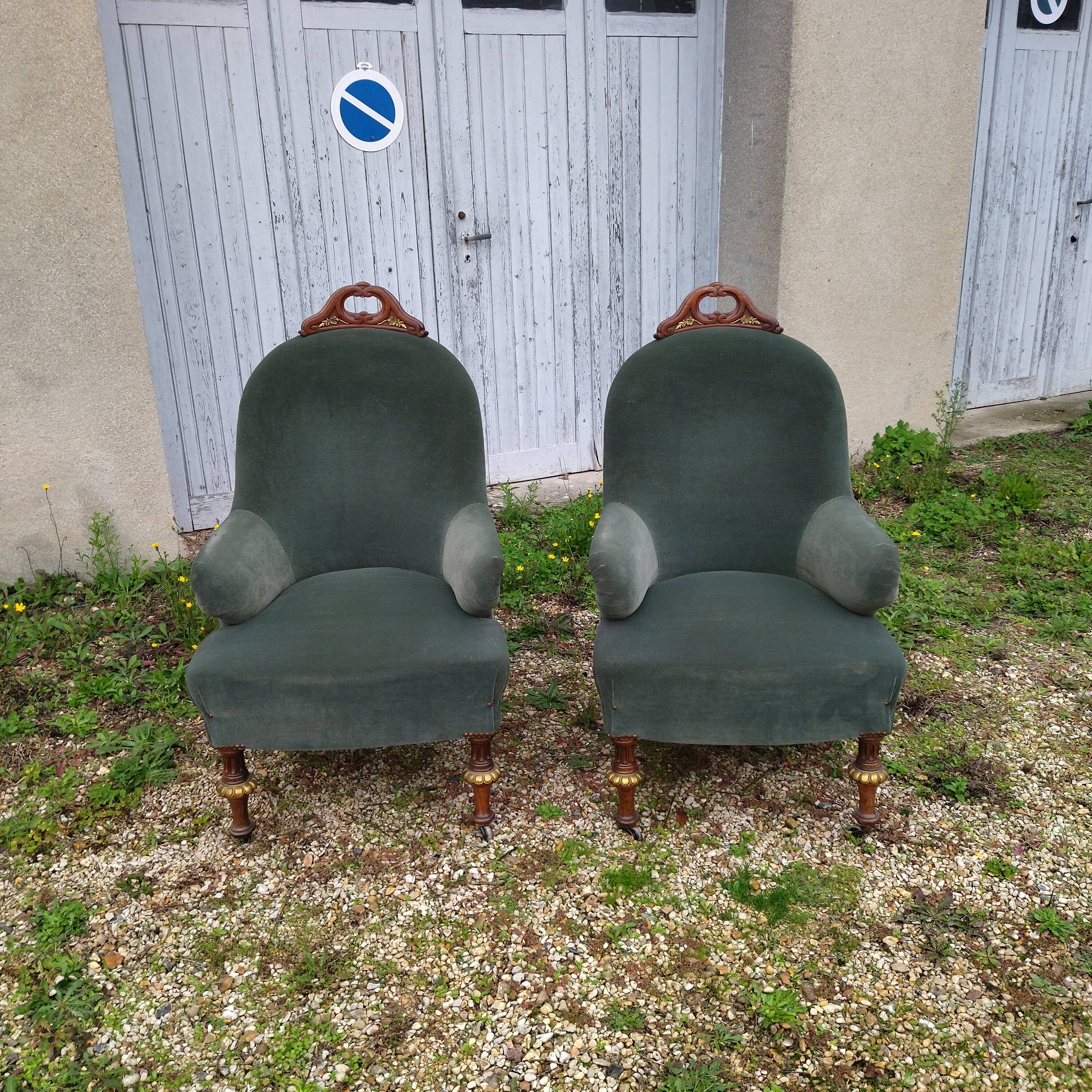 Paire de fauteuils Napoléon III XIXe acajou