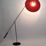 Articulated floor lamp with counterweight mid-century by Rupert Nikoll, nickel, brass.