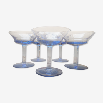 Set of 5 pretty blue champagne glasses