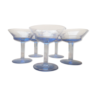 Set of 5 pretty blue champagne glasses