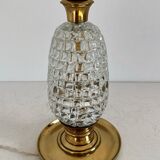 Italian mid-century table lamp with brass and creased murano glass