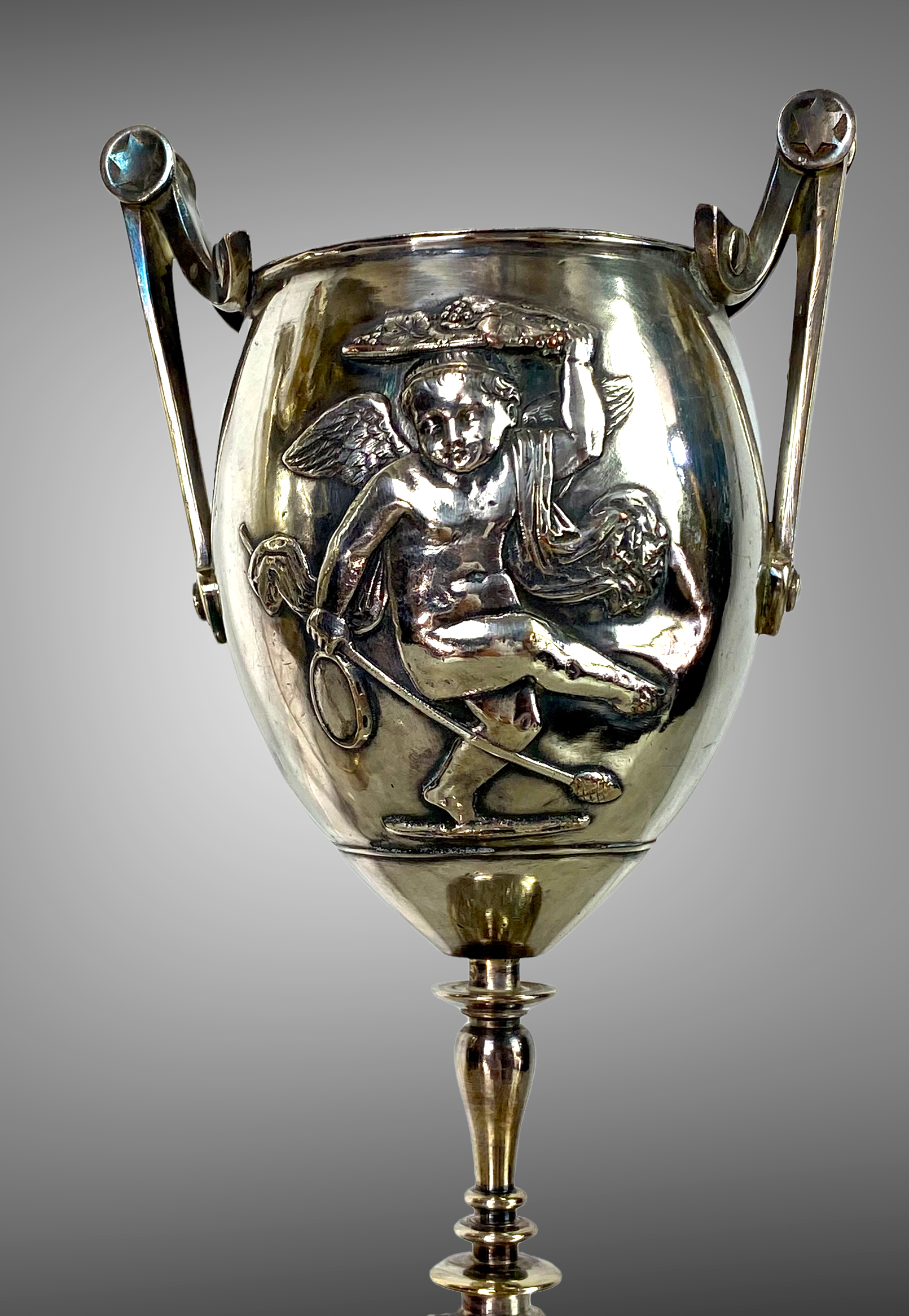 Ferdinand barbedienne 1810/ 1892 pair of silver bronze cups from the 19th to set de putti