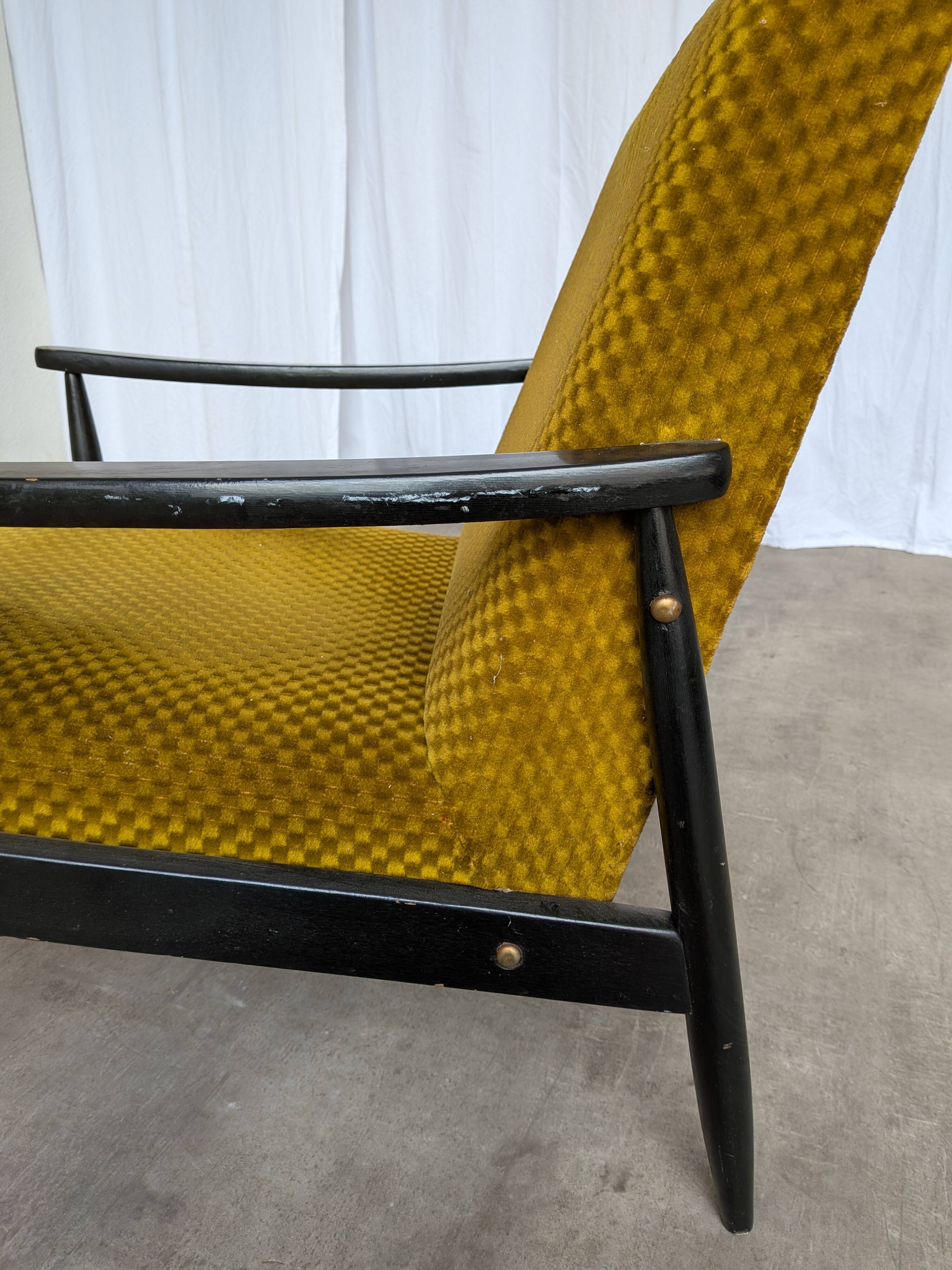 Vintage Yellow Fabric Armchair: Mid-Century Modern Lounge Chair