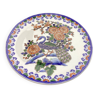 Gien plate with peacock design, 1970s-80s