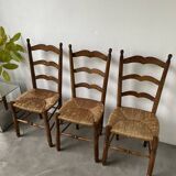 5 oak and straw chairs