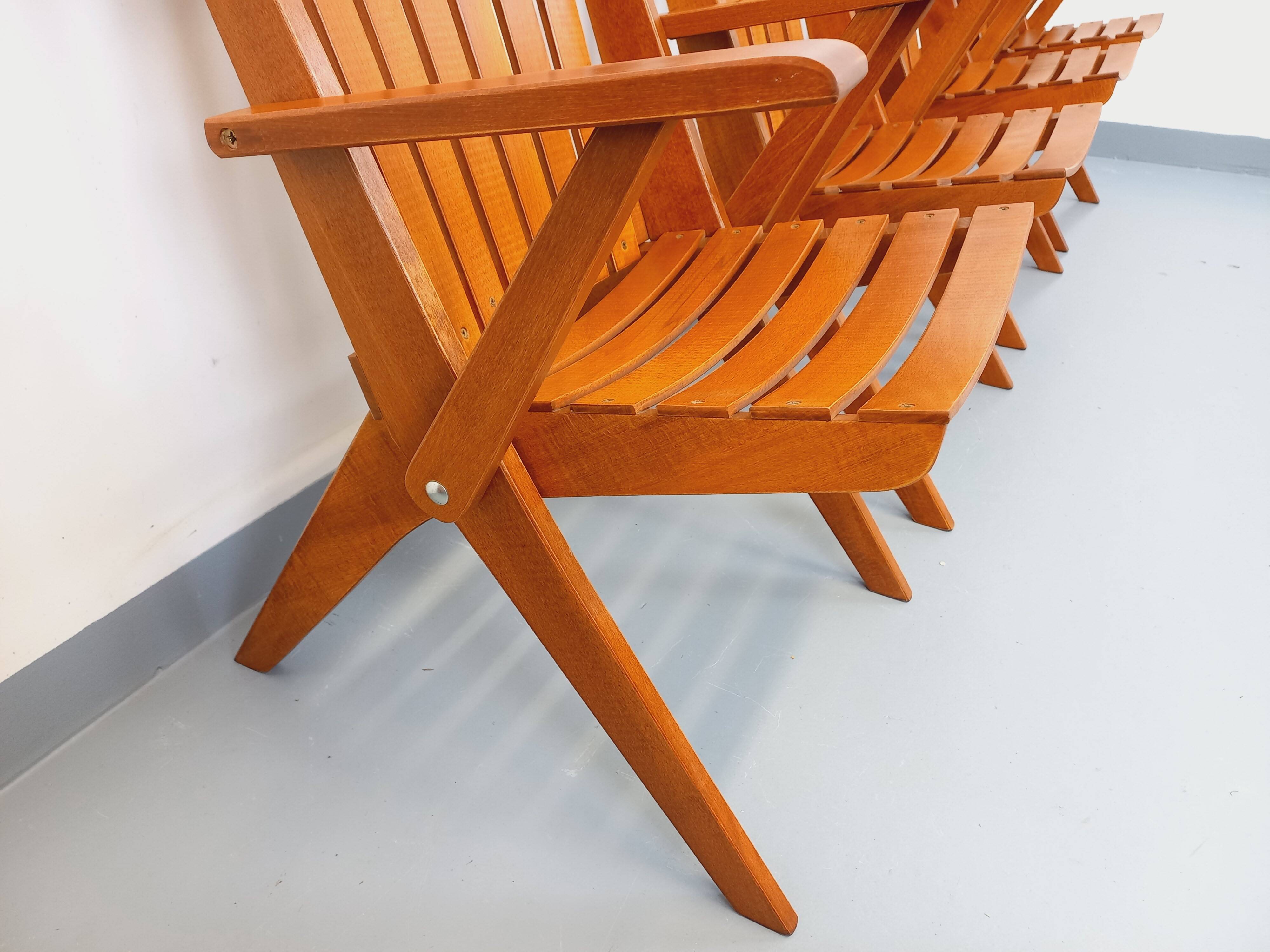 Set of 4 vintage garden chairs made of beech wood from the 1960s.