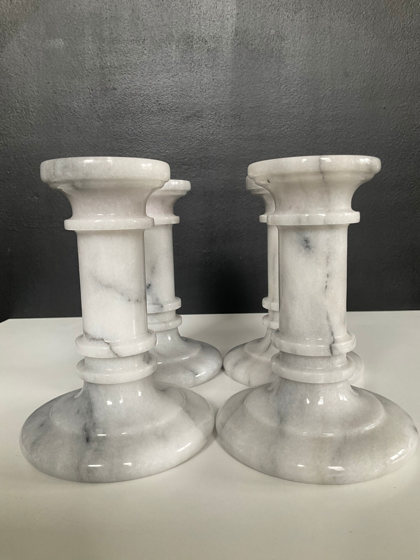 Set of 4 vintage Carrara marble candle holders