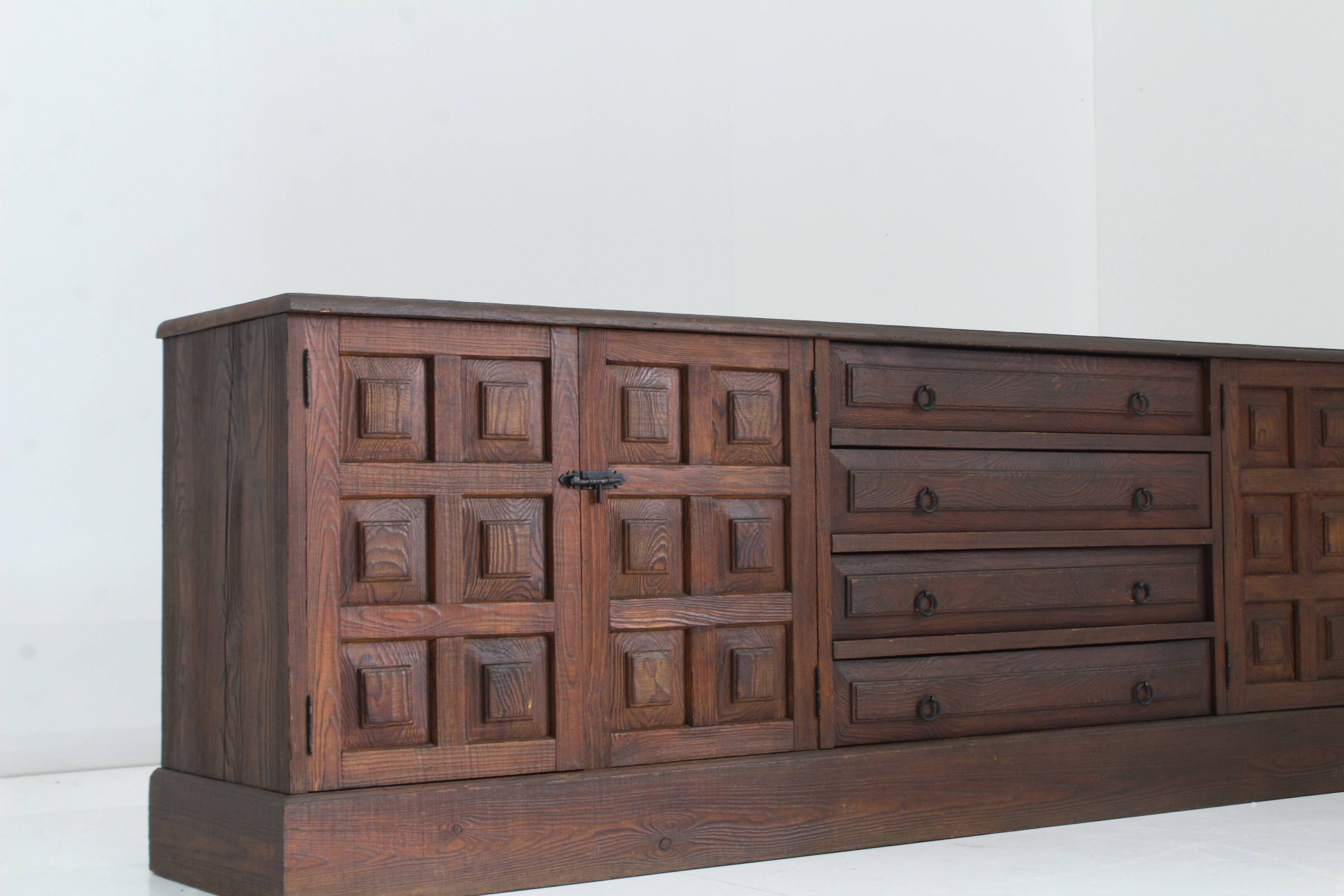 Vintage Brutalist Sideboard solid wood , Spain 1970s