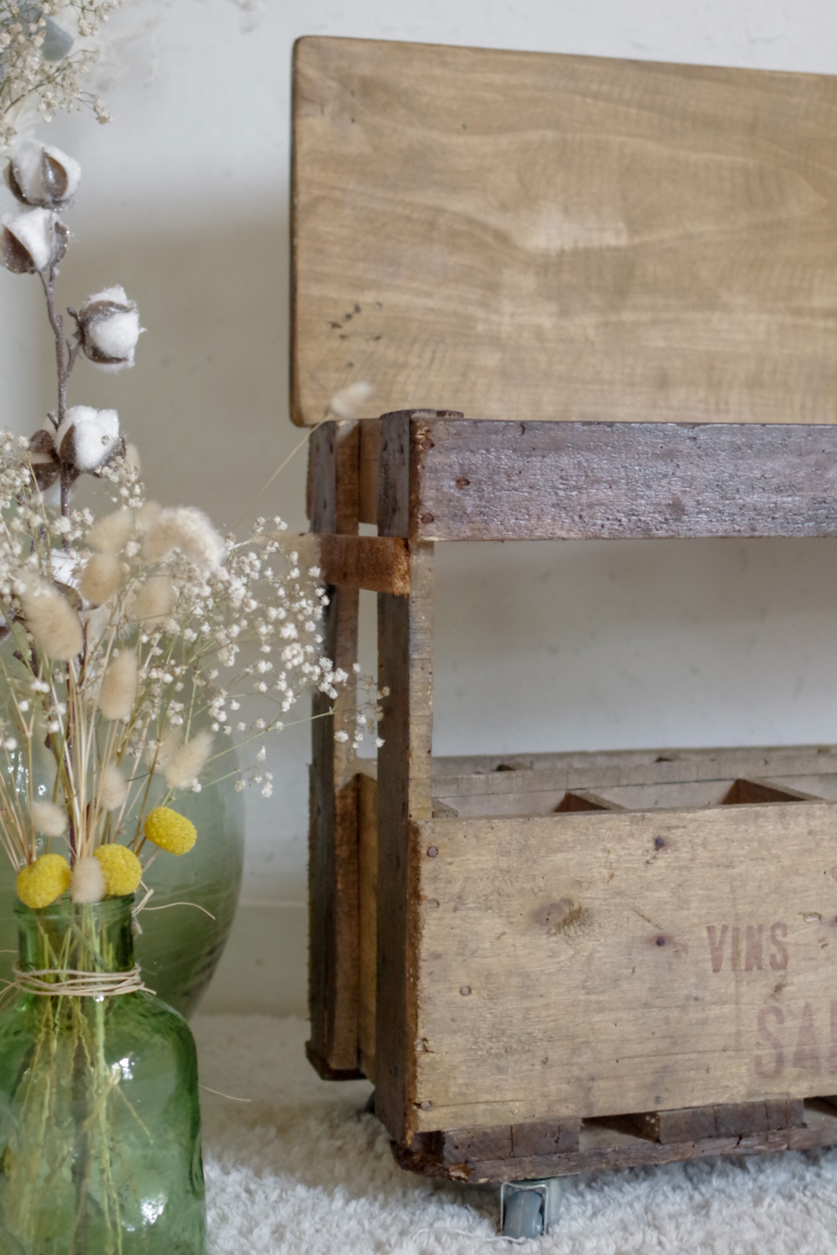 Door wooden bottles - wooden lockers on wheels