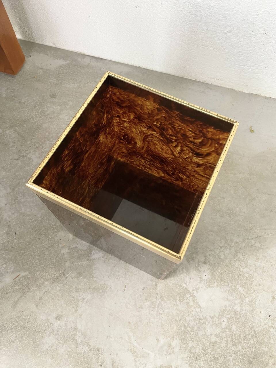 Tortoiseshell, resin and brass trash can from the 50s