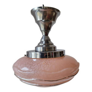 Plafonnier en verre de Clichy rose