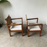 Pair of oak and straw armchairs, reconstruction style