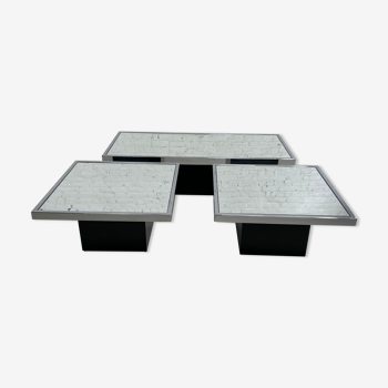 Trio de tables basses carrées et rectangulaire années 60 - 70 pour Cidue