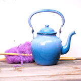 Blue enamelled kettle on ty and die!