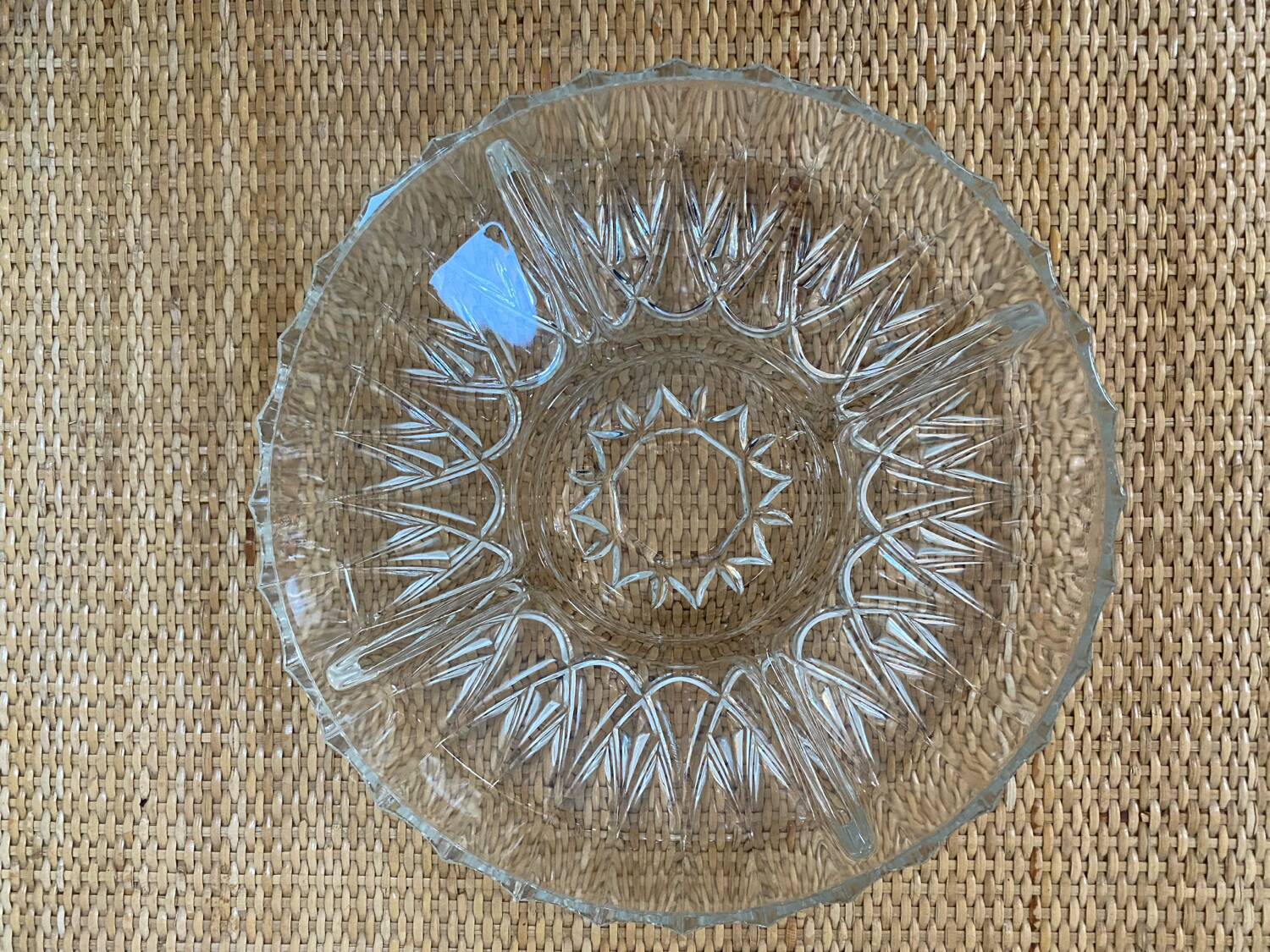 Vintage round serving platter in cut glass