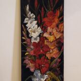 Ancienne peinture fleurs sur velours