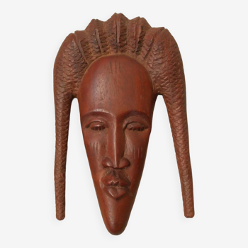Masque en bois sculpté art africain visage femme fabrication artisanale  décoration ethnique tribal
