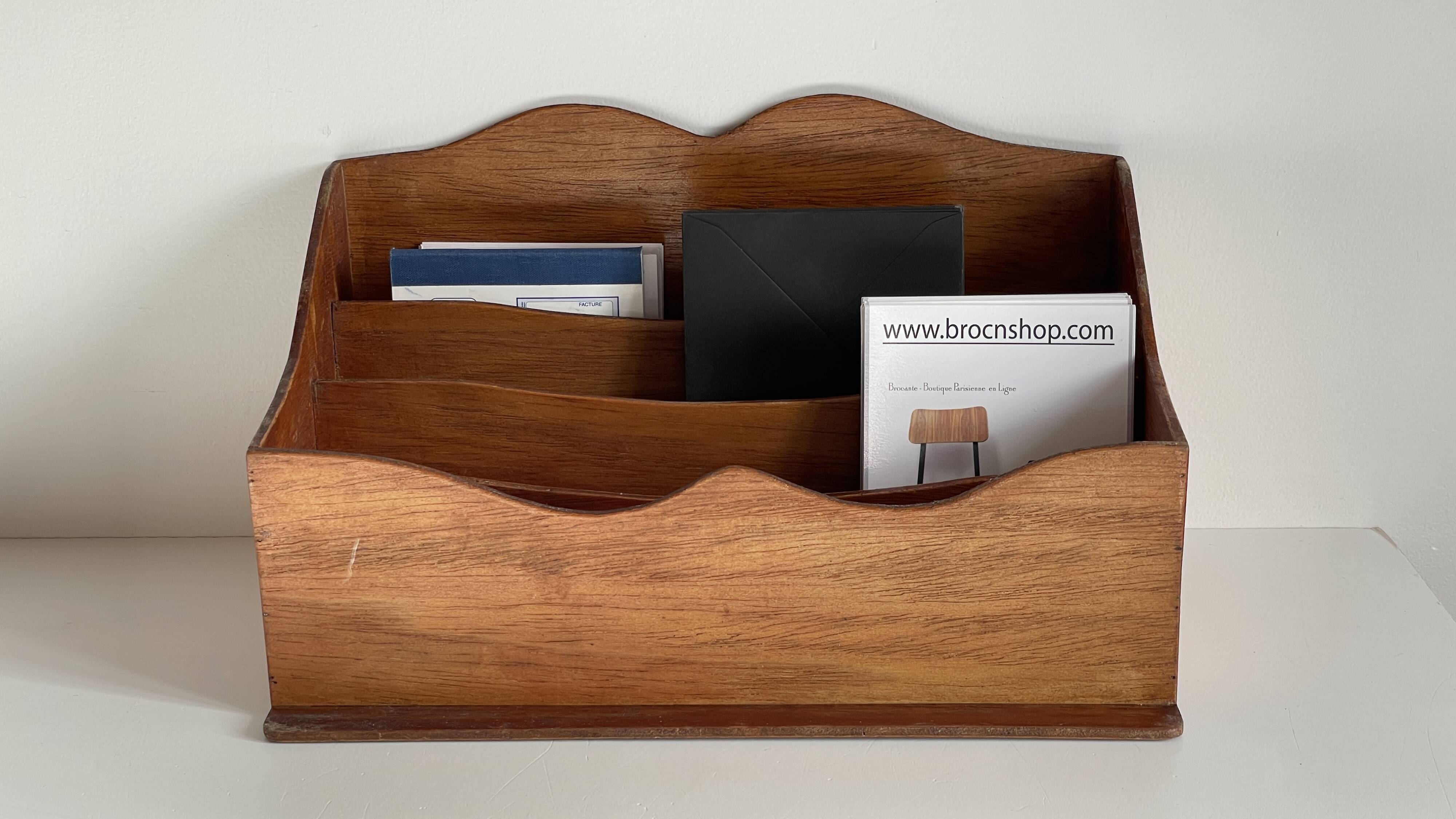 Porte courrier de bureau vintage en bois