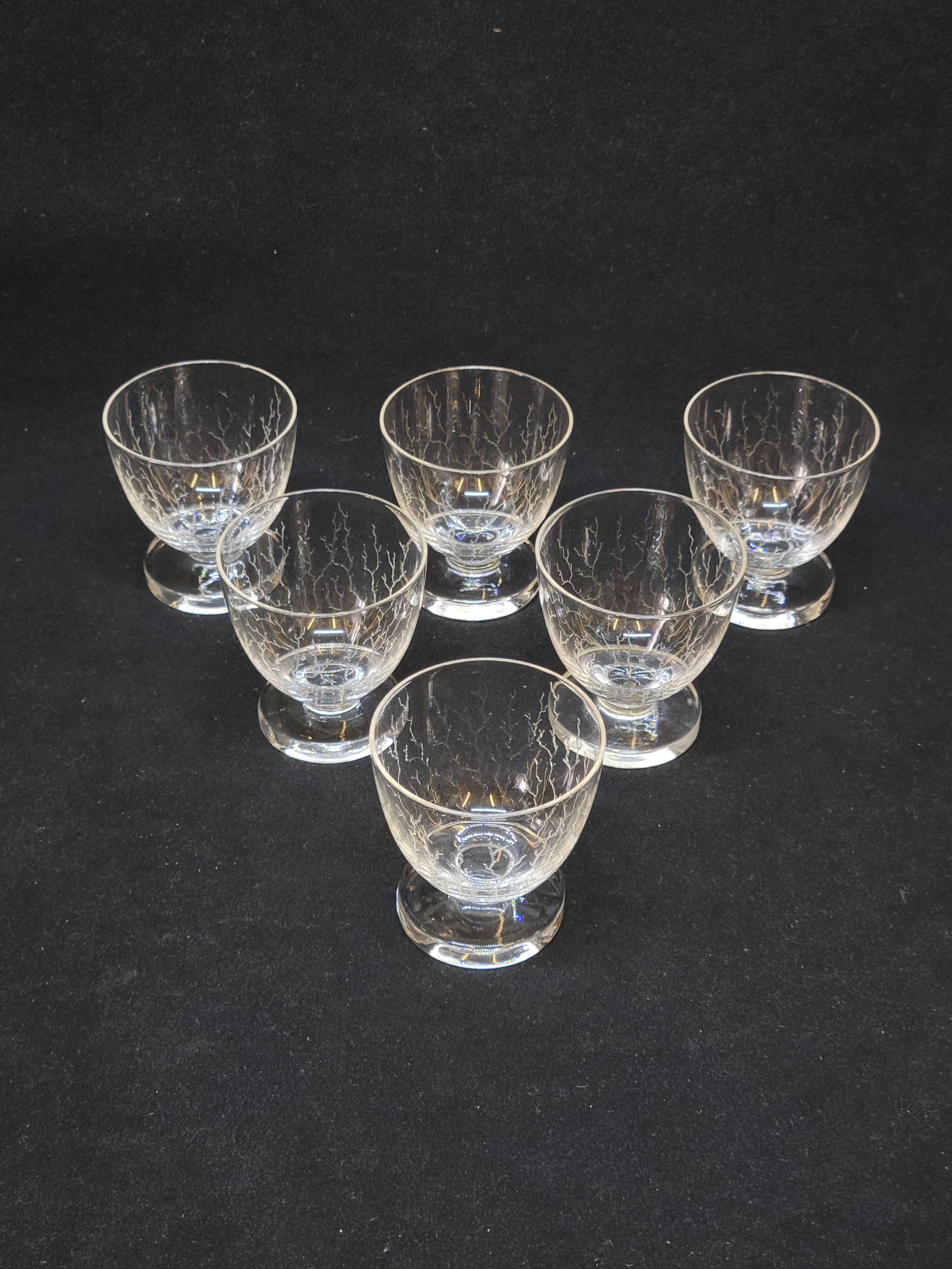 6 Cracked Engraved Crystal Liqueur/Digestif Glasses