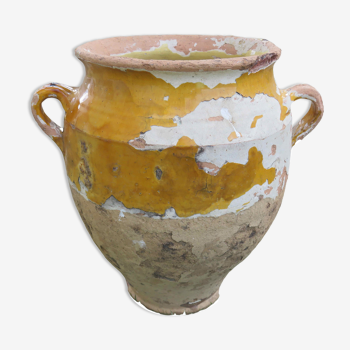 Pot à confit ancien en terre cuite vernissée jaune XIX ème siècle