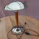Mid-Century "Mushroom" Table Lamp, Chrome Metal & Teak – Style P
