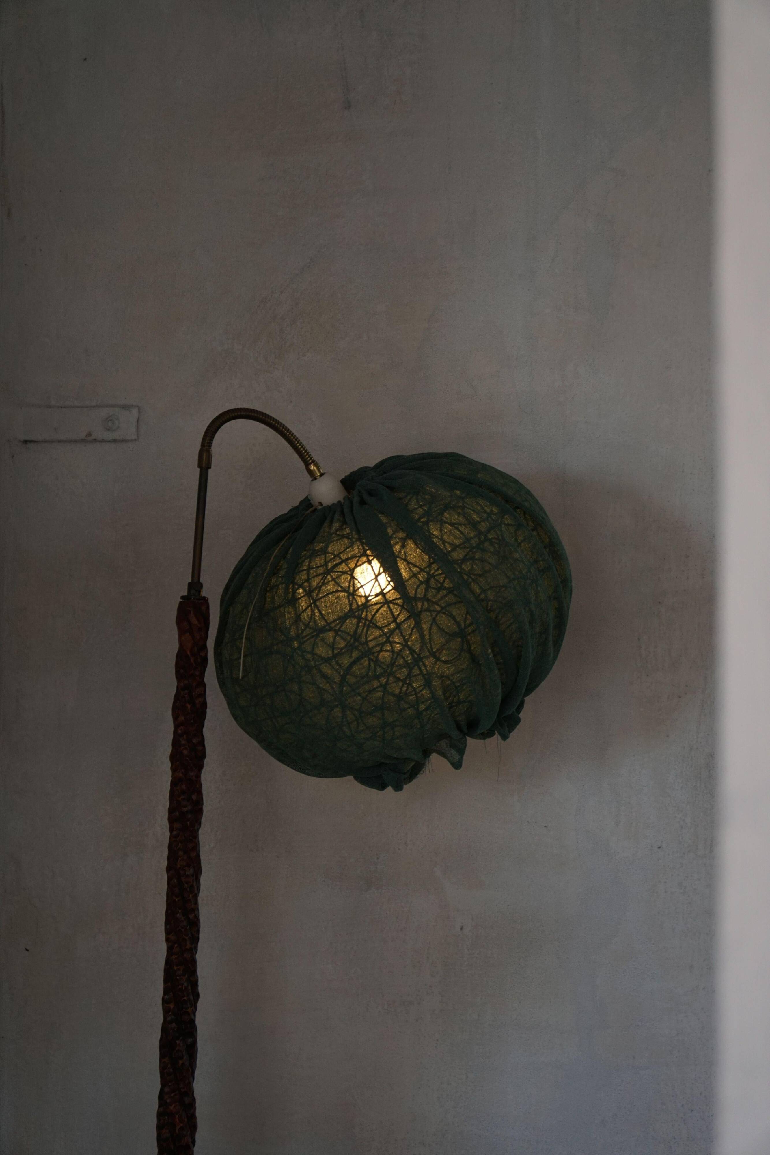 Organic Swedish floor lamp from the mid-century in burnt wood, Wabi Sabi, 1950s