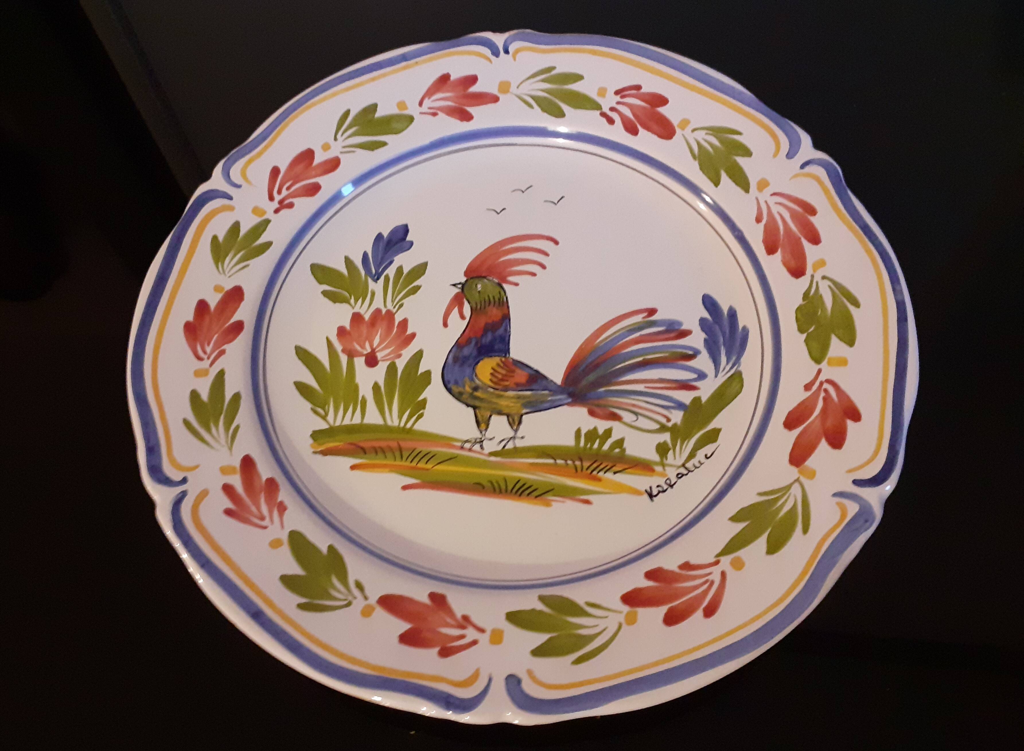 Keraluc quimper / hand painted bird hanging plate (01)