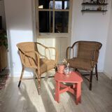 Set of 2 vintage rattan and wicker armchairs