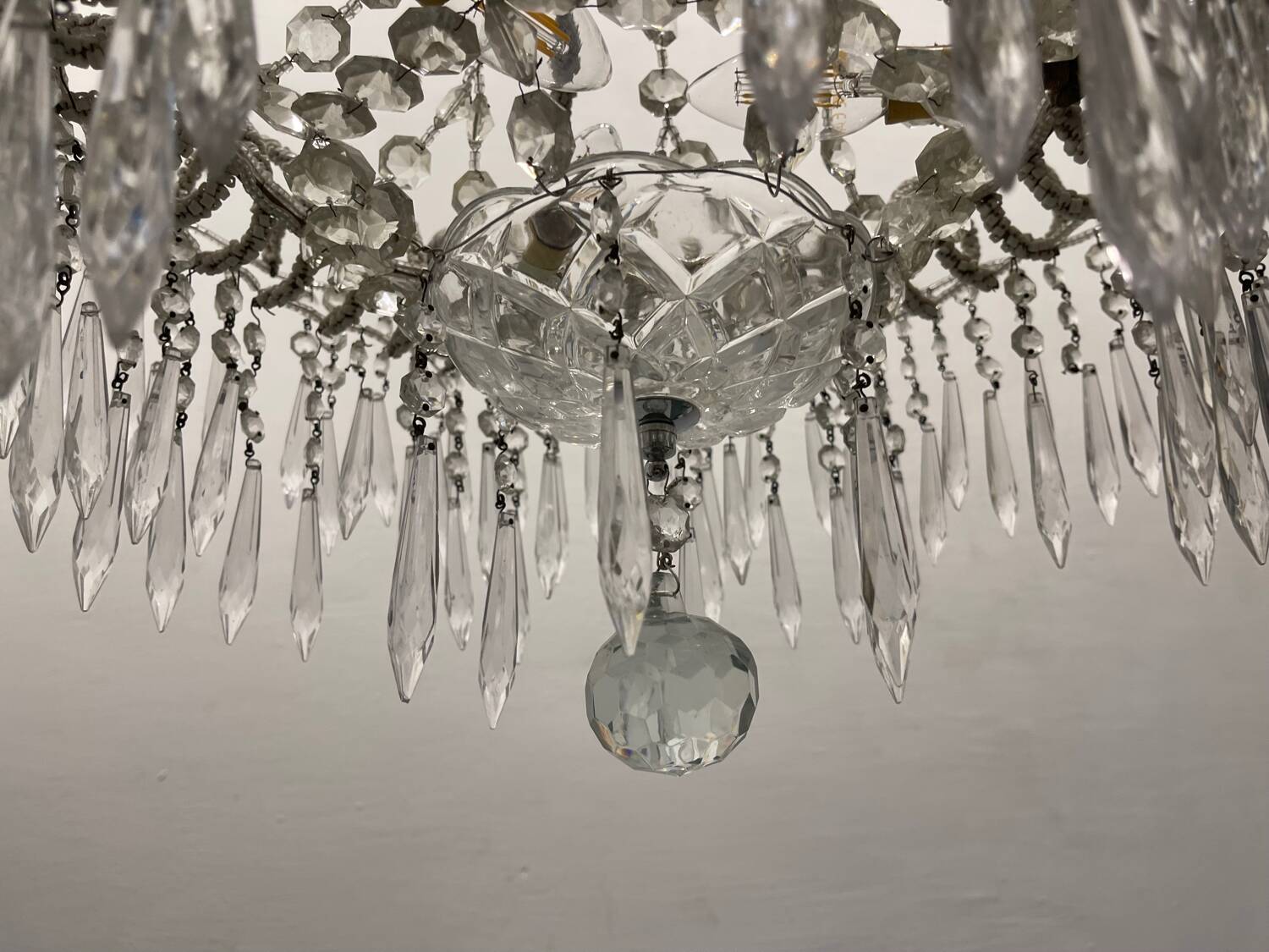 Crystal Beaded White Chandelier 1960’s