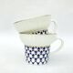 2 Russian Imperial Lomonosov Porcelain Cups • Cobalt 1744
