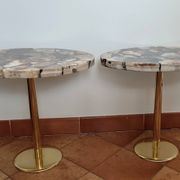 Lot de 2 guéridons en pierre d'aragonite – Pièces uniques de Madagascar