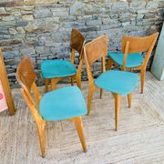 Set of 4 vinyl and wood chairs