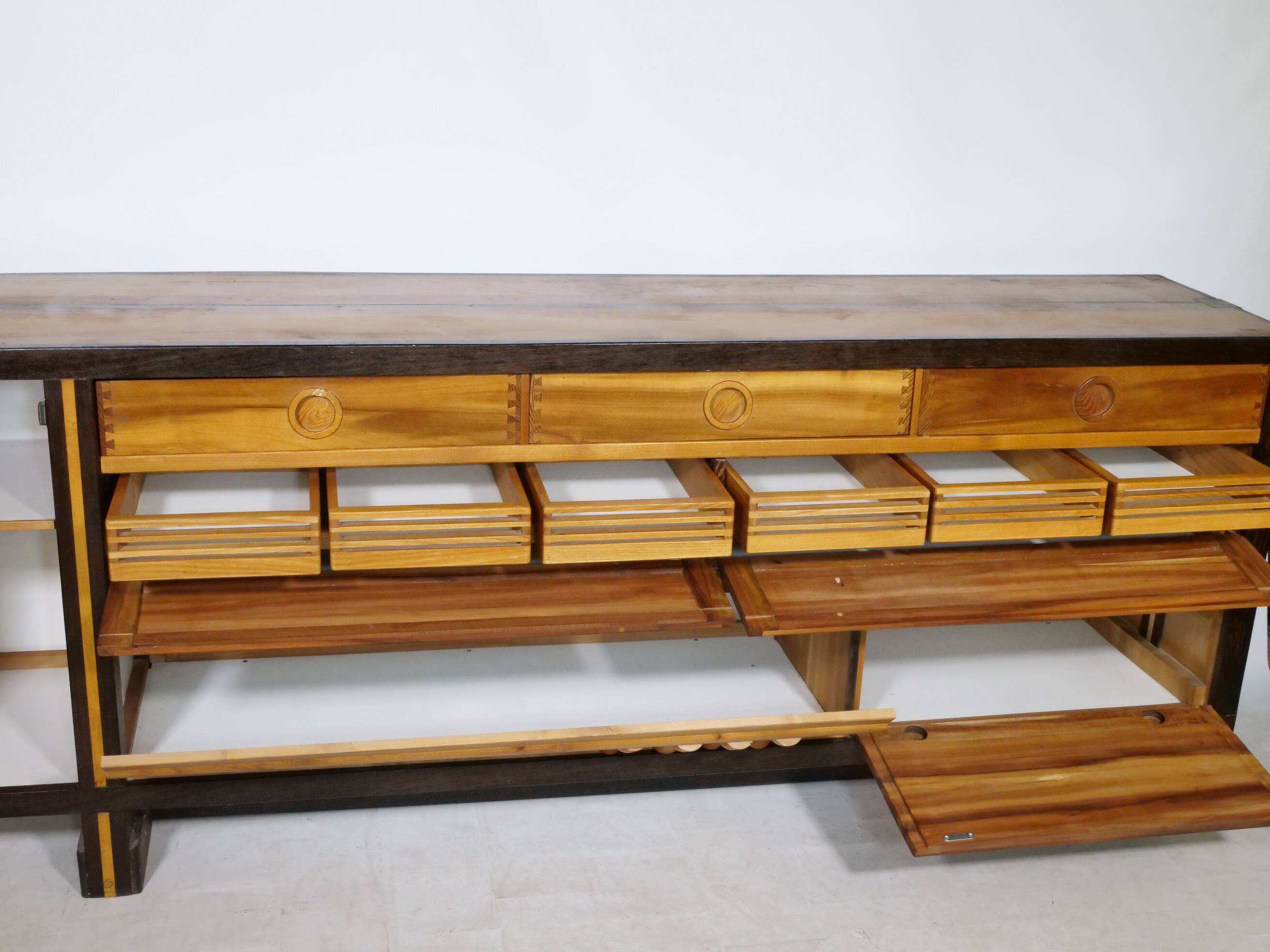 Handcrafted Solid Wood Sideboard in Wenge & Cherry, 1970 Vintage