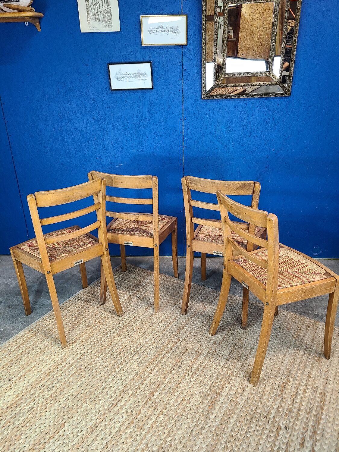 4 chairs of the Monobloc brand around 1950. Color mulching