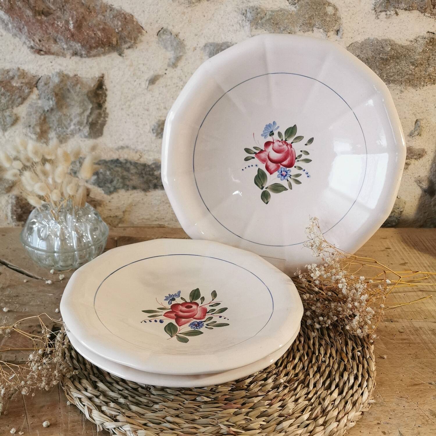 Plat rond Digoin Sarreguemines rose 24 cm