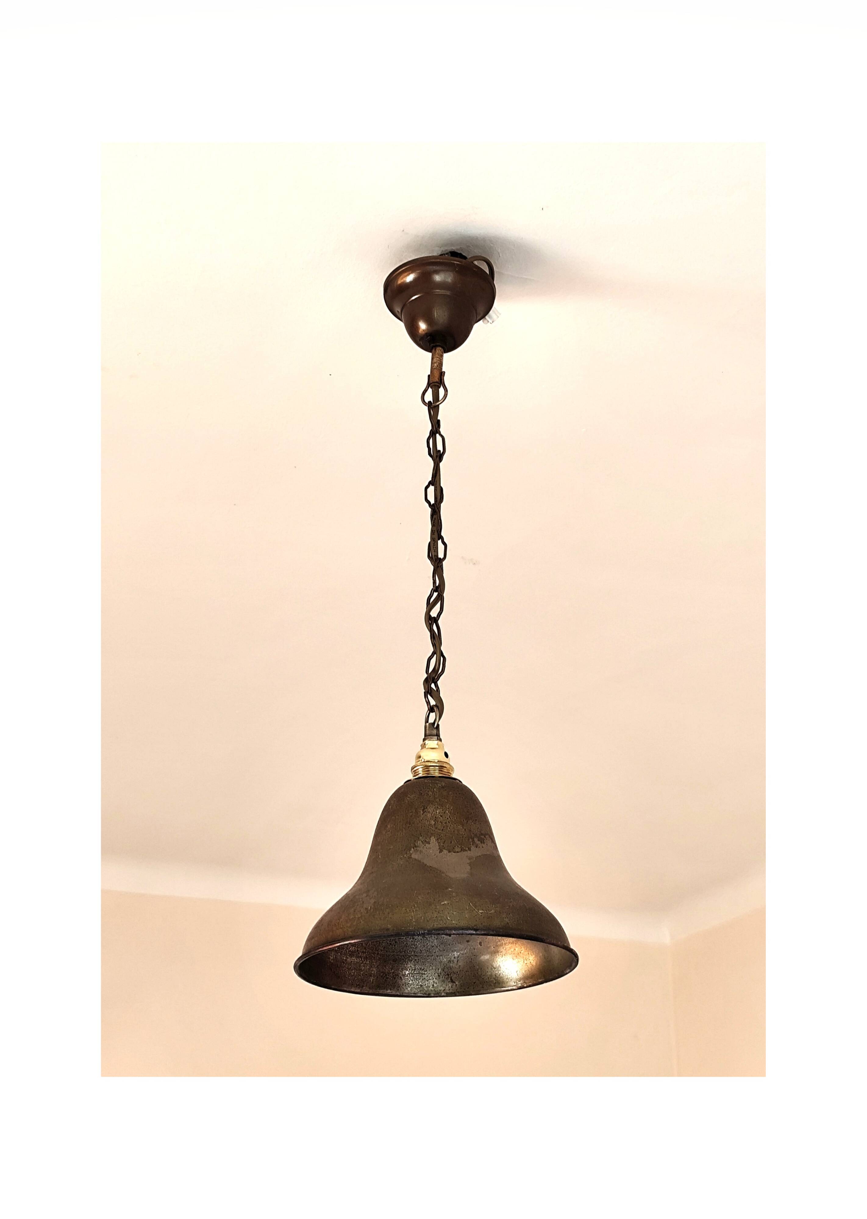 Suspension  abat-jour en laiton - lustre cloche métal bronzé