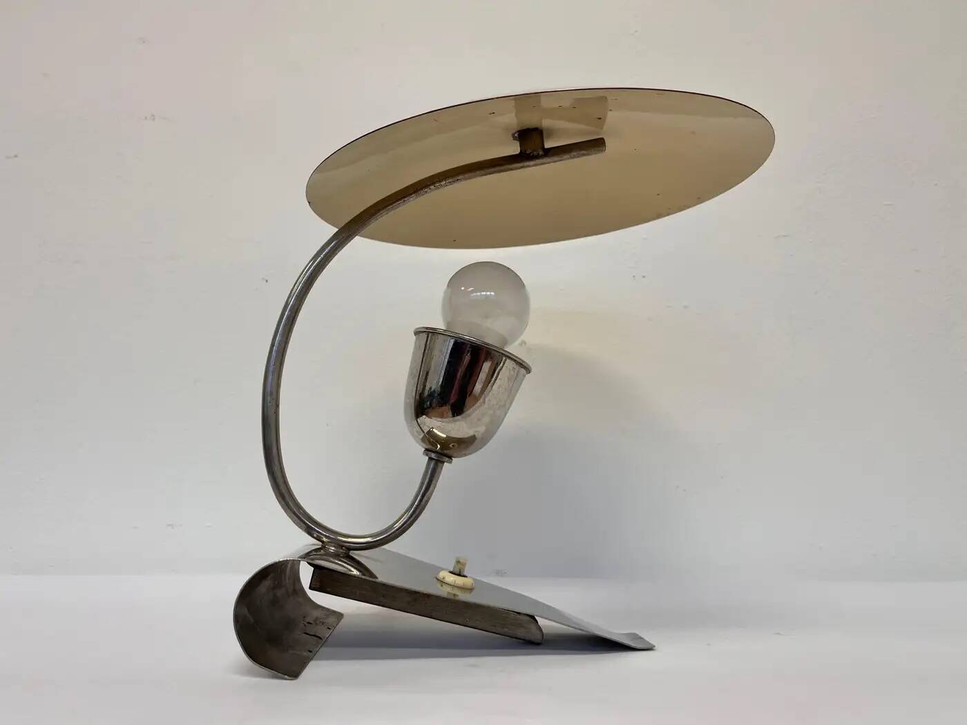 Rare Art Deco Functionalism Chrome Table Lamp, Czechoslovakia, 1930s