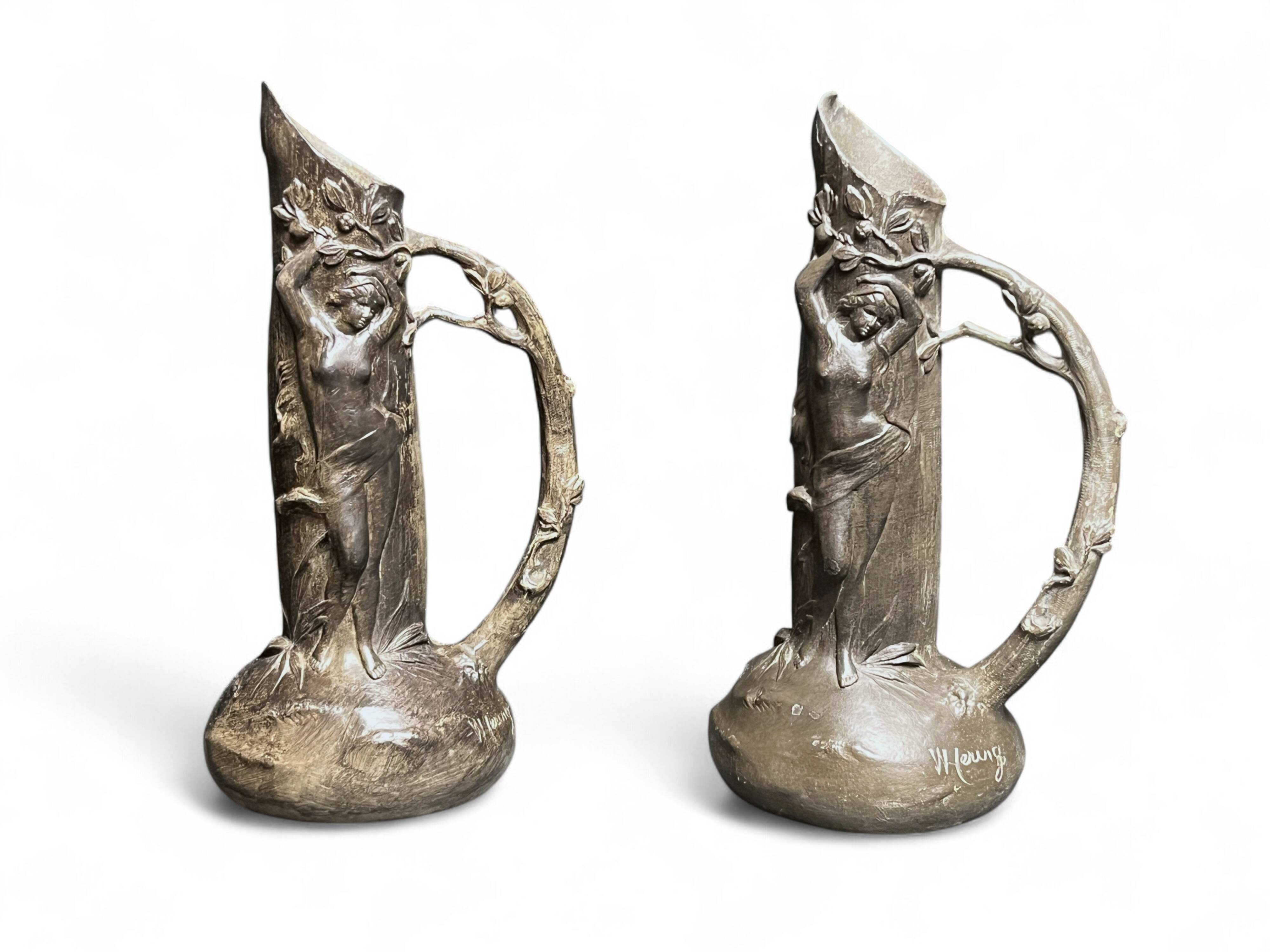 Art Nouveau pair of pewter vases signed W. Hering circa 1900
