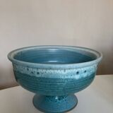 Ceramic turquoise centerpiece on foot Vallauris terracotta mid century